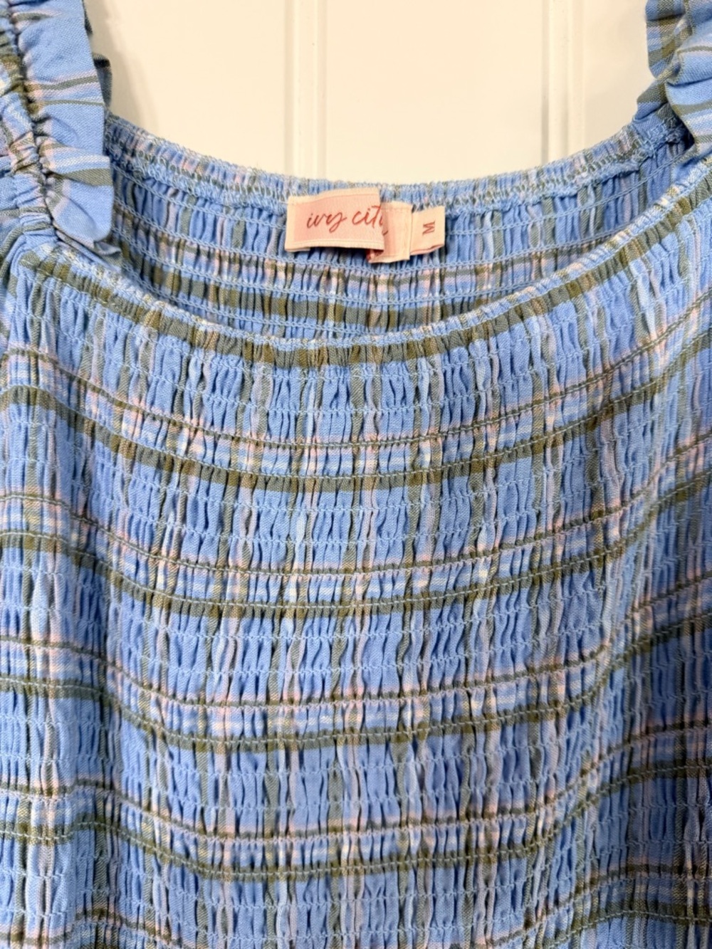 Ivy City Light Blue Plaid Tiered Maxi Dress - Picture 3 of 6